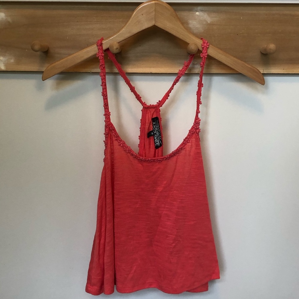 Almost Famous Loose Coral Crop Top Flower Detail Racerback Tank